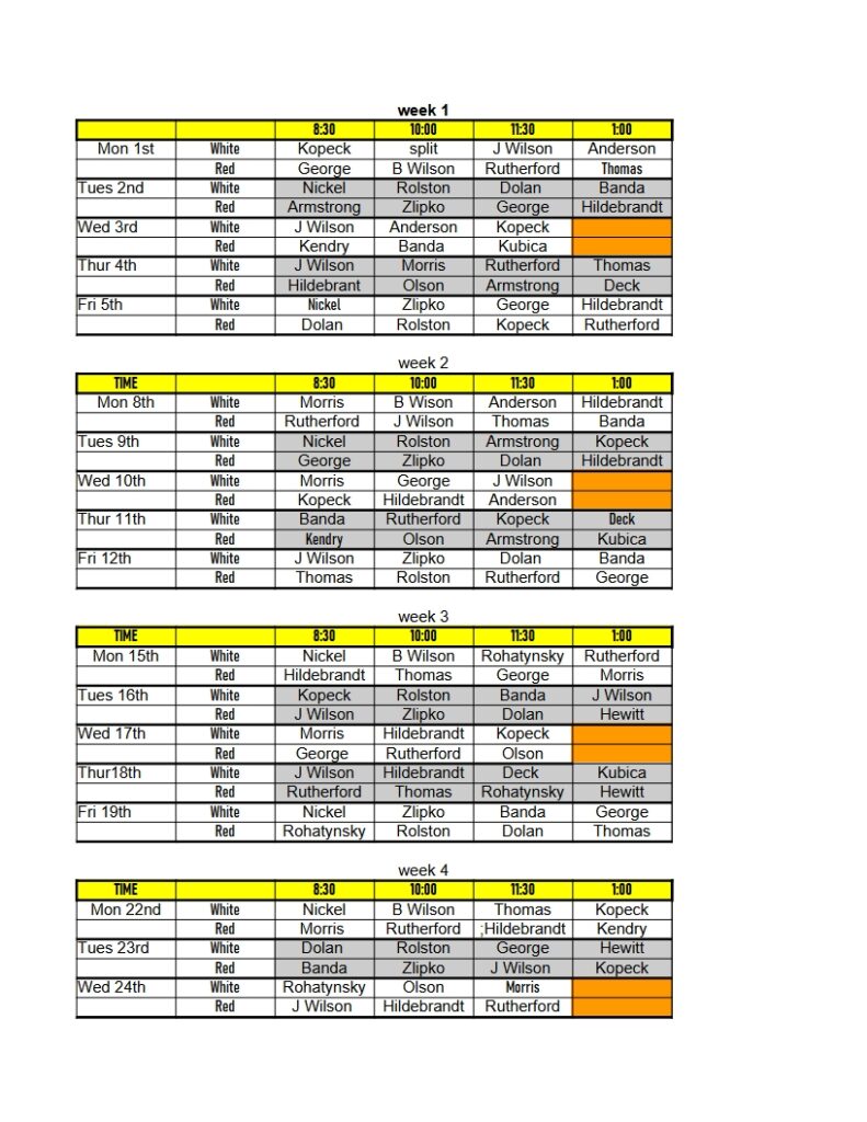 goalie schedule